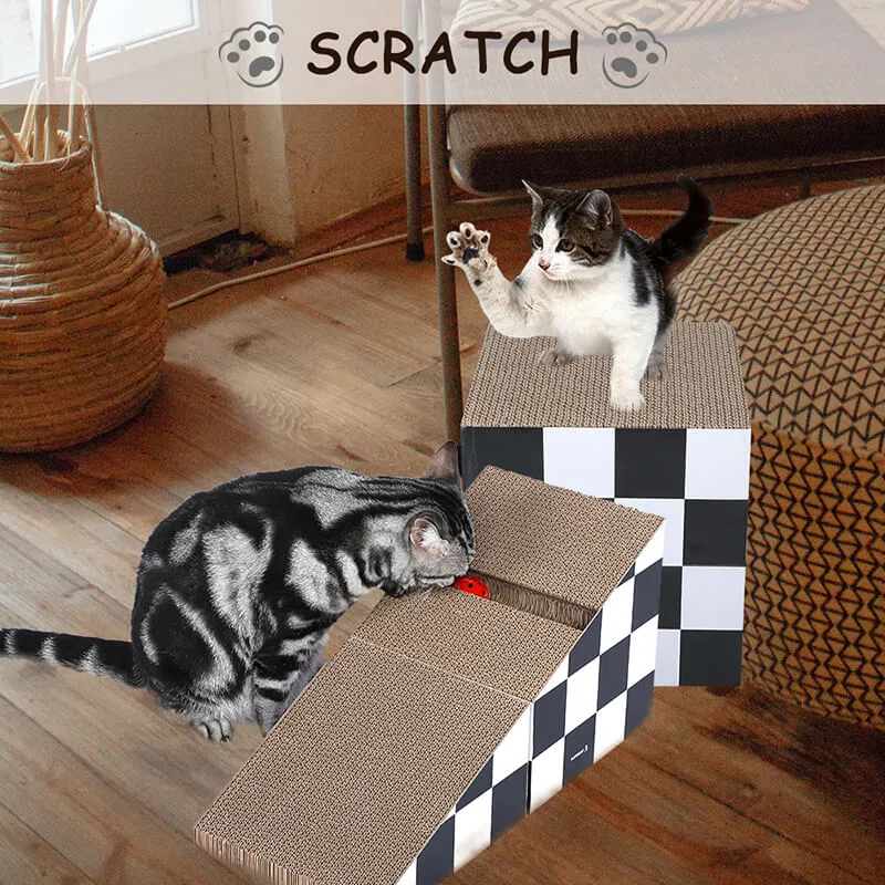 11.65" Triangle Cat Scratching Board with Ball - Black and White