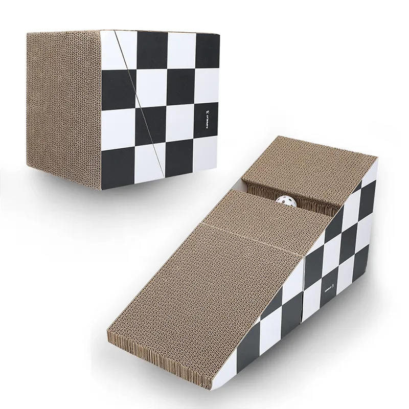 11.65" Triangle Cat Scratching Board with Ball - Black and White