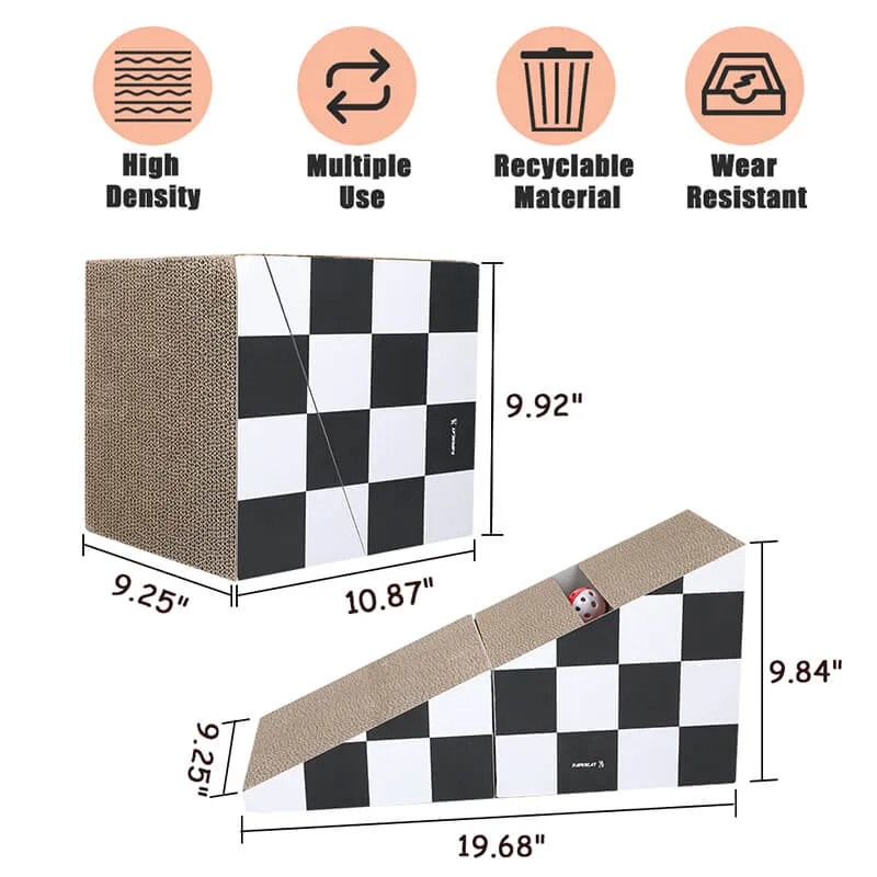 11.65" Triangle Cat Scratching Board with Ball - Black and White