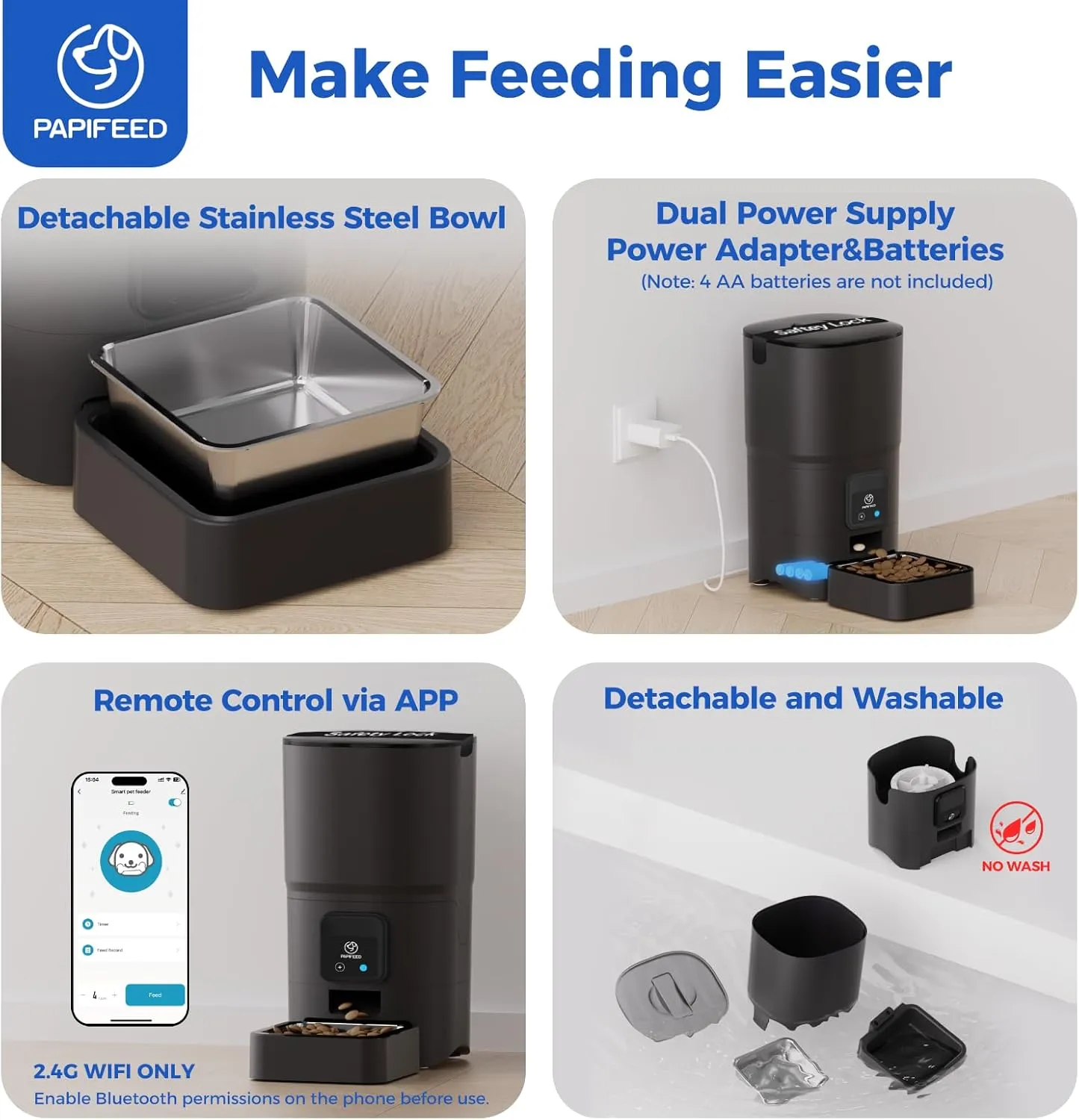 2.4G WiFi Automatic Cat Feeder, 6L/25Cup Automatic Pet Feeder with APP Control for Remote Feeding, Detachable for Easy Clean, Cat Food Dispenser with Alexa,1-30 Meals Per Day for Dog, Black