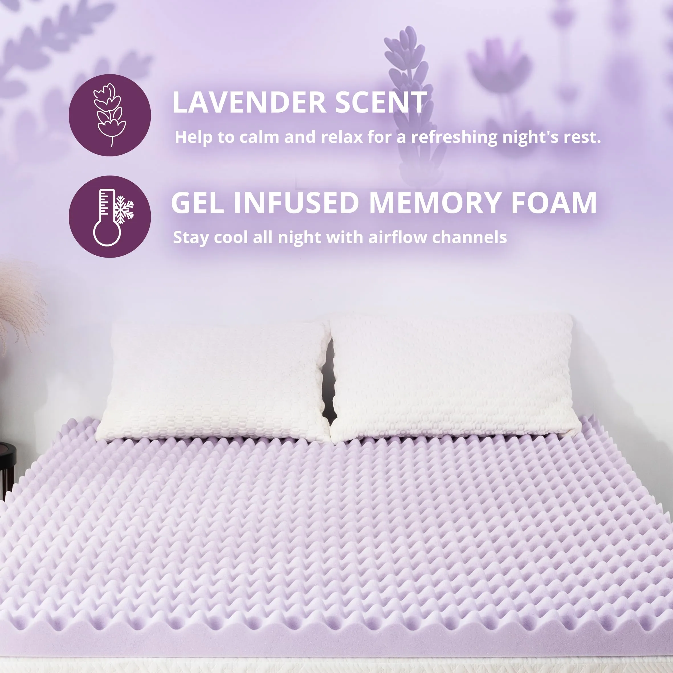 3 Inch Egg Crate Twin Memory Foam Mattress Topper, Cooling Gel Infused Foam Mattress Topper for Pressure Relief, CertiPUR-US Certified Twin Bed Topper, Purple, 38"×75"