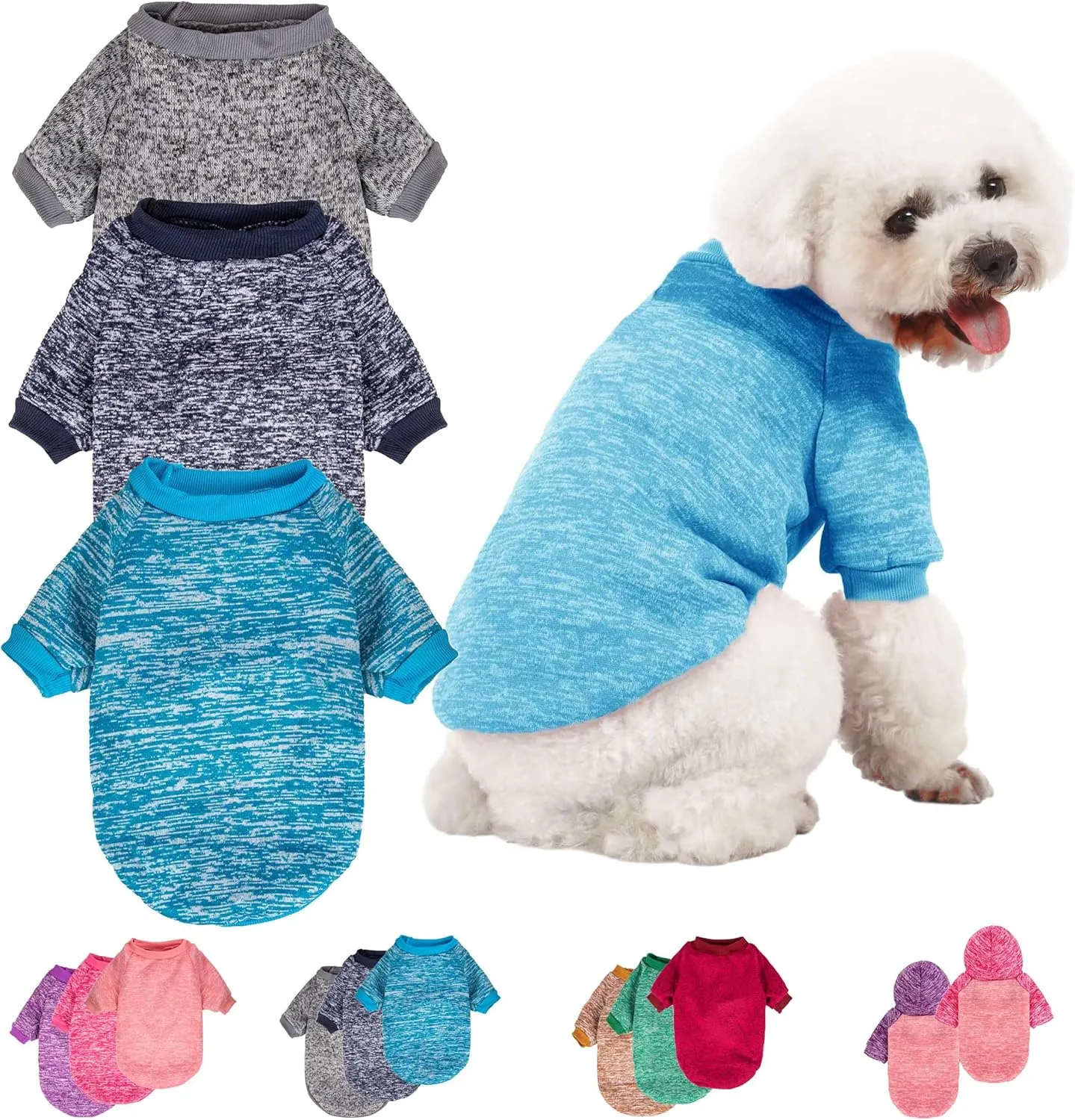 3 Pack Dog Sweater, Dog Sweaters for Small Dogs, Warm Soft Pet Clothes for Puppy, Medium Large Cat, Dogs Girl or Boy, Dog Shirt for Winter Christmas (Grey Navy Blue, XX-Small)
