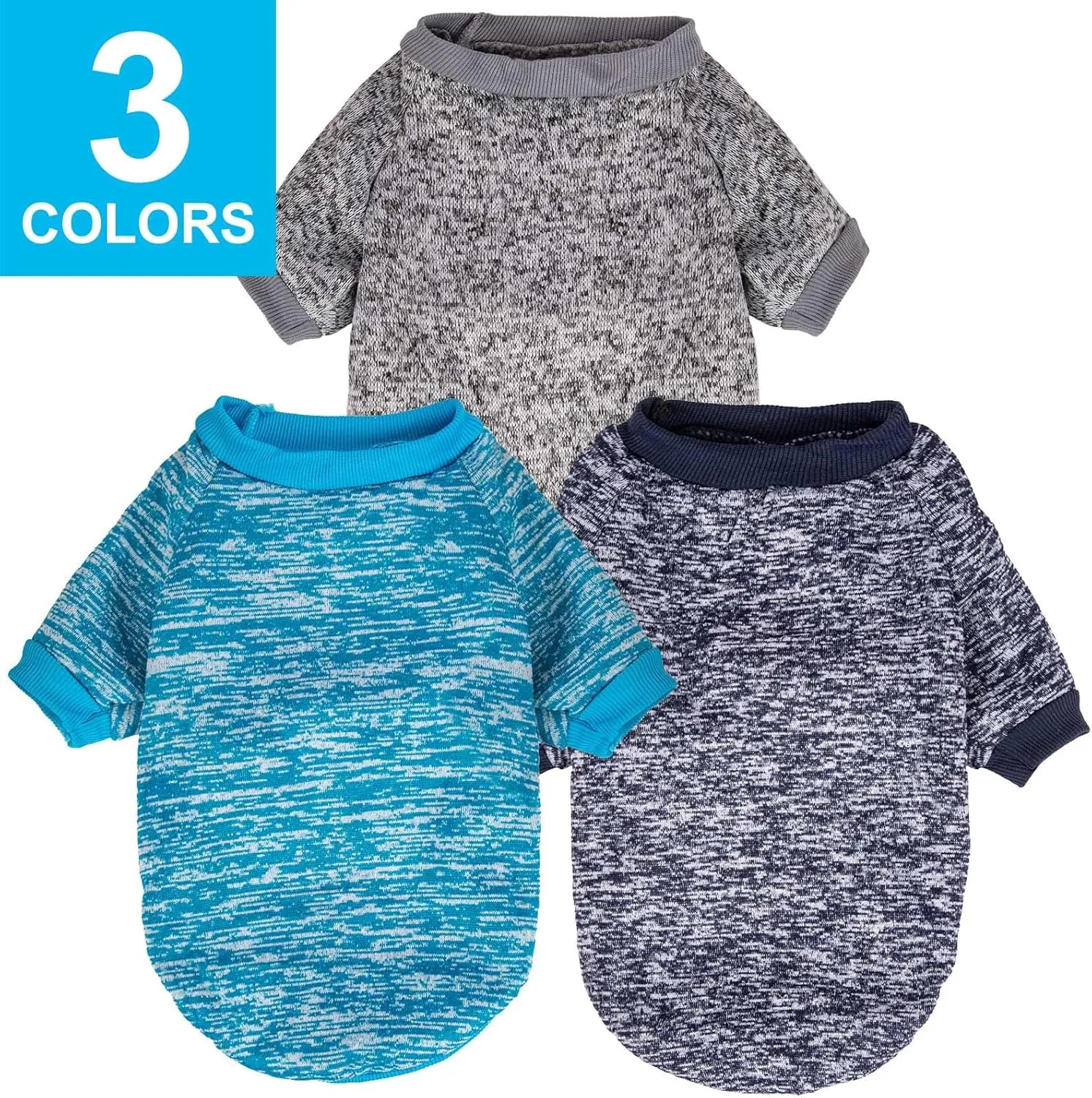 3 Pack Dog Sweater, Dog Sweaters for Small Dogs, Warm Soft Pet Clothes for Puppy, Medium Large Cat, Dogs Girl or Boy, Dog Shirt for Winter Christmas (Grey Navy Blue, XX-Small)