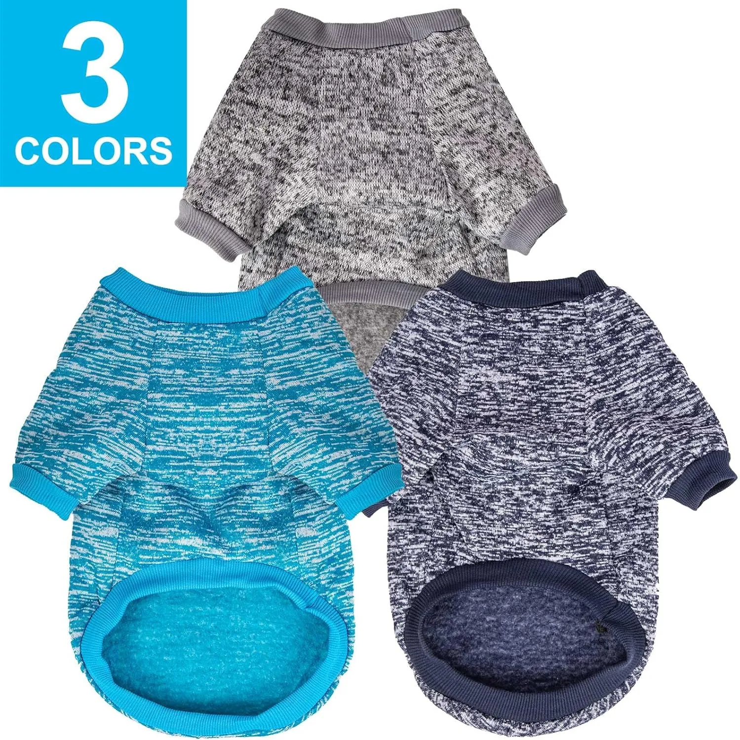 3 Pack Dog Sweater, Dog Sweaters for Small Dogs, Warm Soft Pet Clothes for Puppy, Medium Large Cat, Dogs Girl or Boy, Dog Shirt for Winter Christmas (Grey Navy Blue, XX-Small)