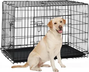 36 Inch Large Dog Crate, Heavy Duty Dog Crates for Large Dogs, Metal Wire Folding Dog Cage with Removable Trays, Locks, Double-Door, Divider Panel, Handle, Puppy Crate Pet Crate (36 in, Black)