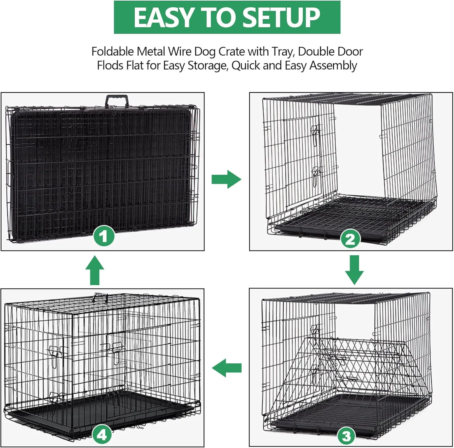 36 Inch Large Dog Crate, Heavy Duty Dog Crates for Large Dogs, Metal Wire Folding Dog Cage with Removable Trays, Locks, Double-Door, Divider Panel, Handle, Puppy Crate Pet Crate (36 in, Black)