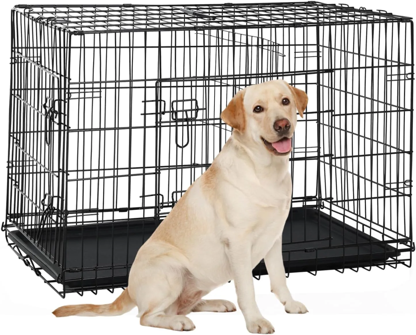 36 Inch Large Dog Crate, Heavy Duty Dog Crates for Large Dogs, Metal Wire Folding Dog Cage with Removable Trays, Locks, Double-Door, Divider Panel, Handle, Puppy Crate Pet Crate (36 in, Black)