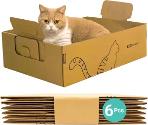 6-Pack Disposable Litter Boxes for Cats, Foldable Cardboard Cat Litter Box, Waterproof Coating, Portable for Travel(17.2'' x 12.2'' x 5.3'')