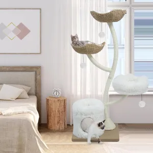 63 Tall Cat Tree Tower for Indoor Cats, Multi-Level Large Cat Climbing Furniture with Scratching Posts, Soft Perch, Cozy Cave, and Hanging Toys, Sturdy Design for Multi-Cat Households