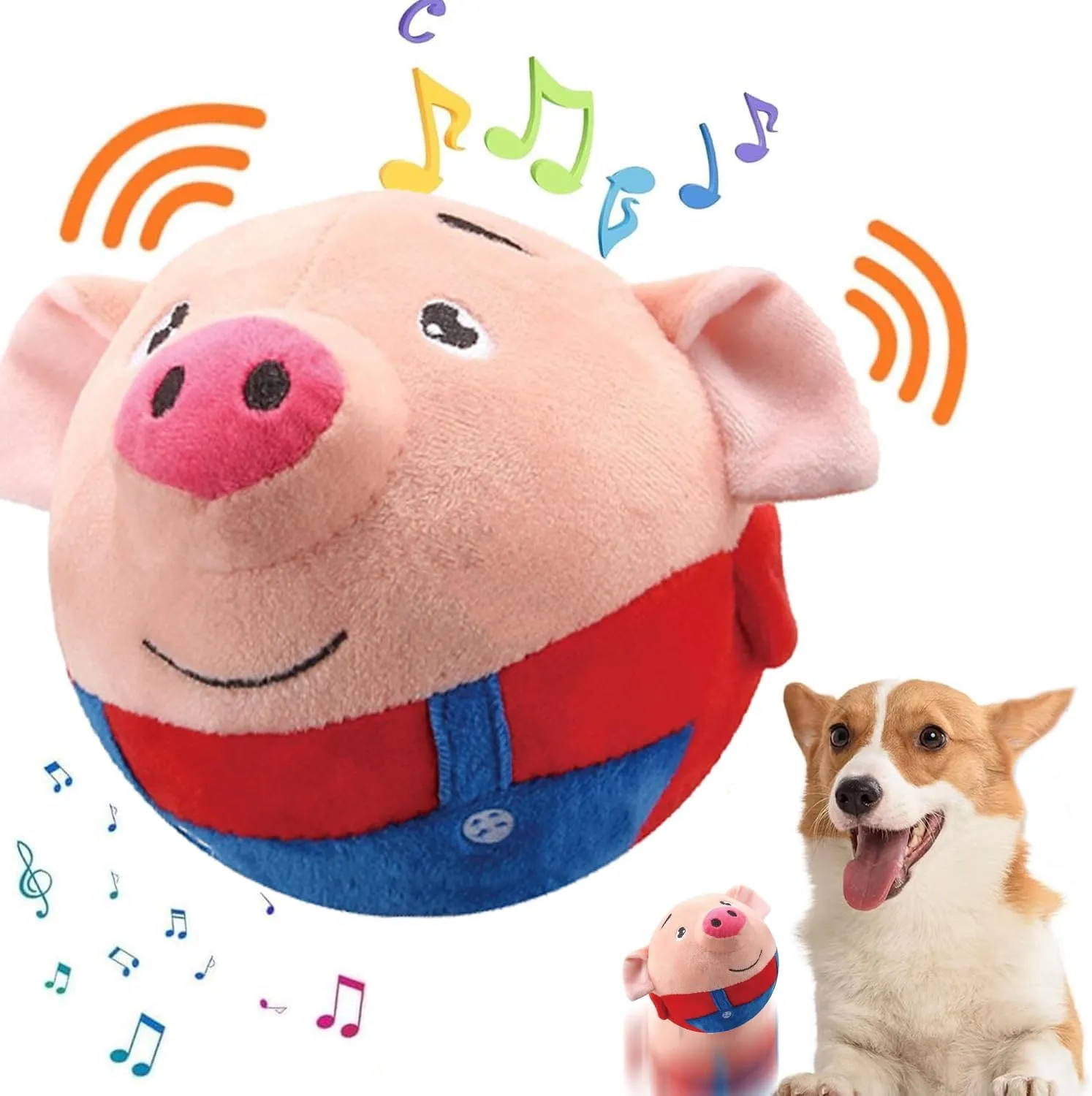 Active Moving Pet Plush Toy, Interactive Dog Toys Pet Bouncing Balls, USB Rechargeable Interactive Washable Cartoon Pig Plush Sound Electronic Dog Toy, Small Cute Squeaky Pig Dog Toy (Red)