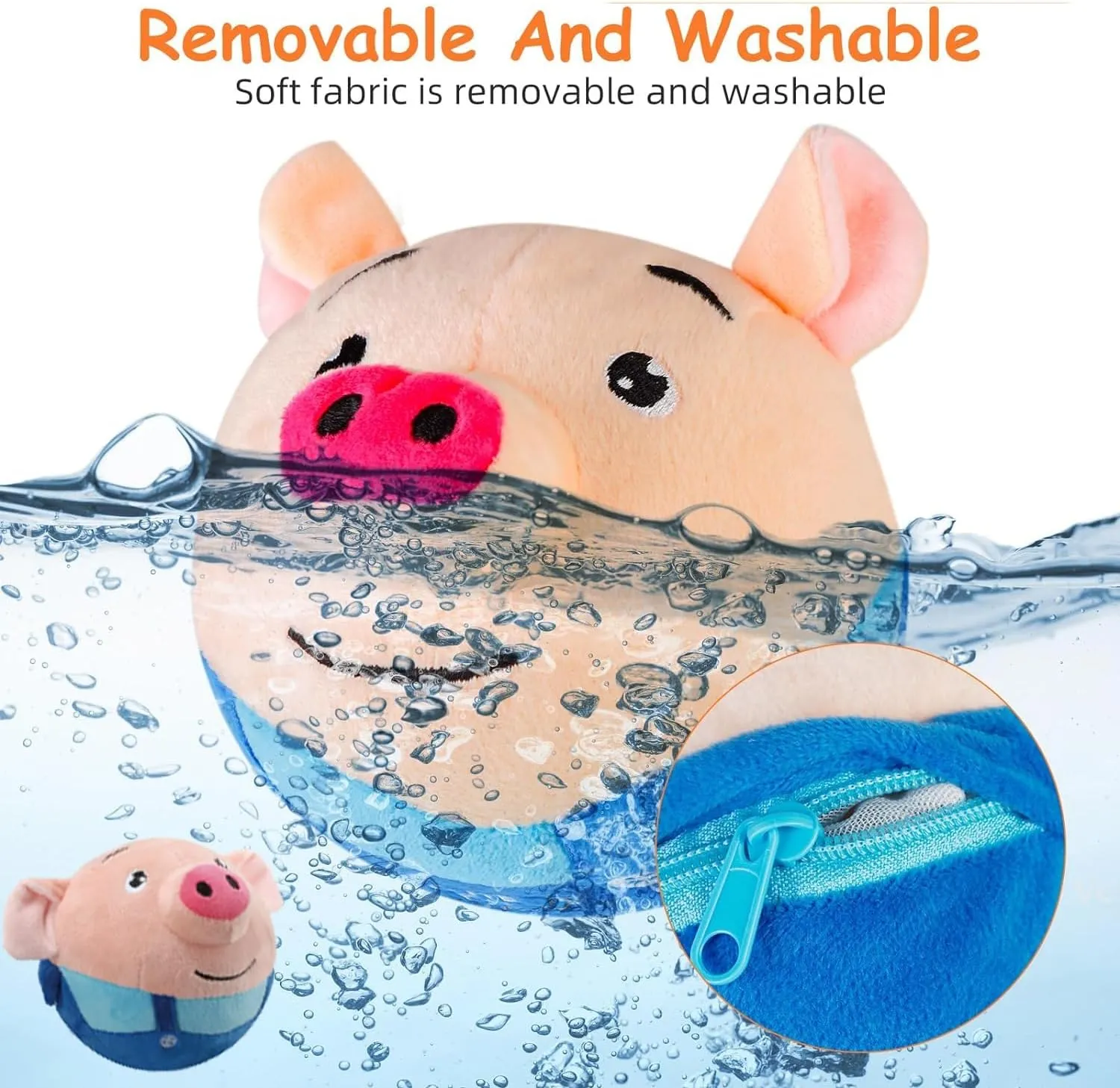 Active Moving Pet Plush Toy, Interactive Dog Toys Pet Bouncing Balls, USB Rechargeable Interactive Washable Cartoon Pig Plush Sound Electronic Dog Toy, Small Cute Squeaky Pig Dog Toy (Red)