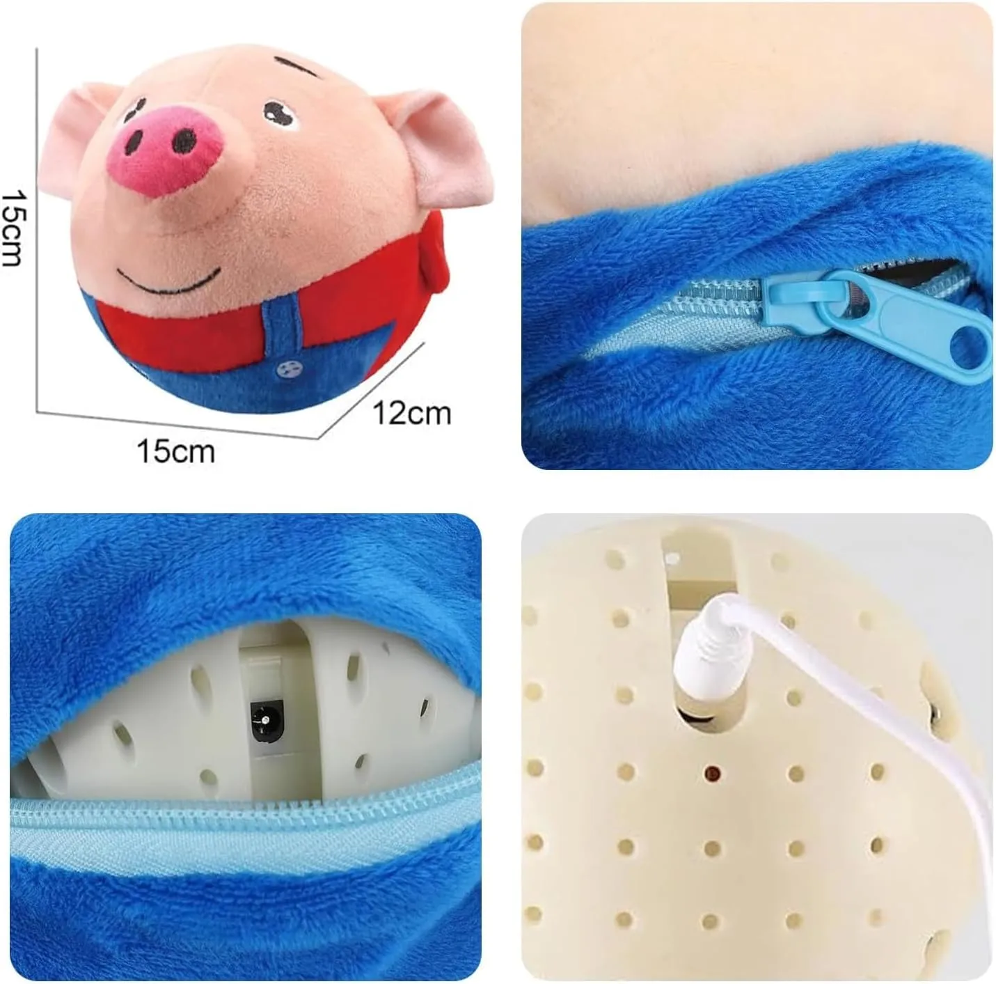 Active Moving Pet Plush Toy, Interactive Dog Toys Pet Bouncing Balls, USB Rechargeable Interactive Washable Cartoon Pig Plush Sound Electronic Dog Toy, Small Cute Squeaky Pig Dog Toy (Red)