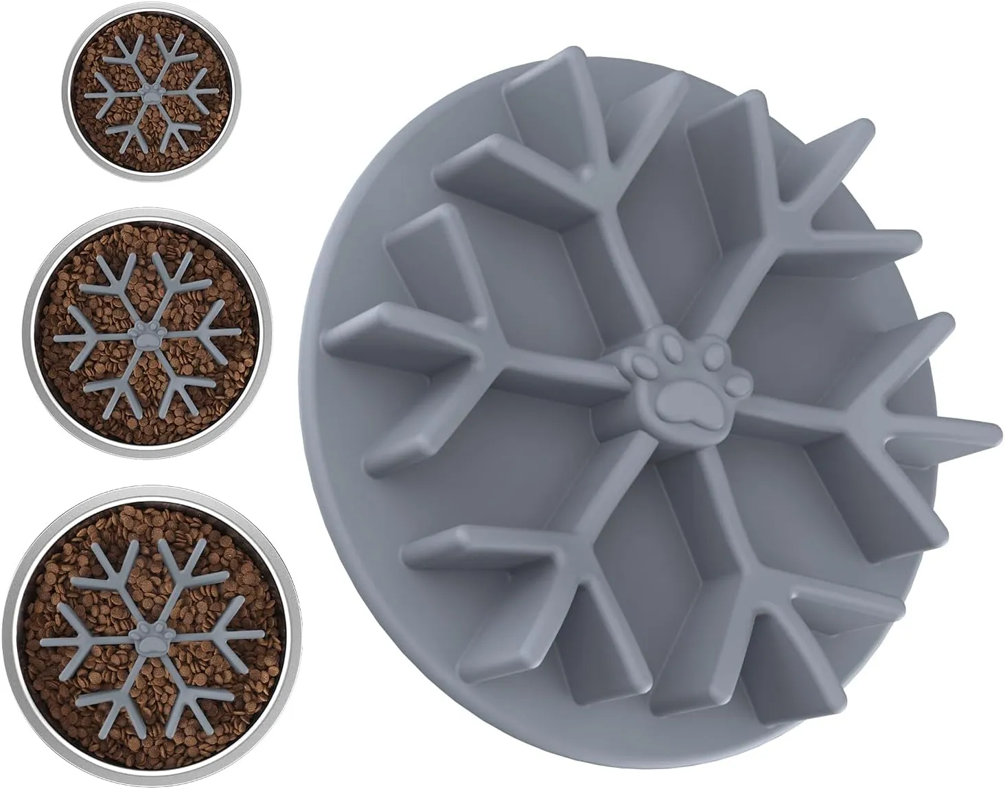 AMIR Dog Slow Feeder for Slow Down Eating, Silicone Slow Eating Bowl for Dogs, 40 Strong Suction Cups, Easy to Clean, Insert Slow Feeder Dog Bowl (Grey, L)