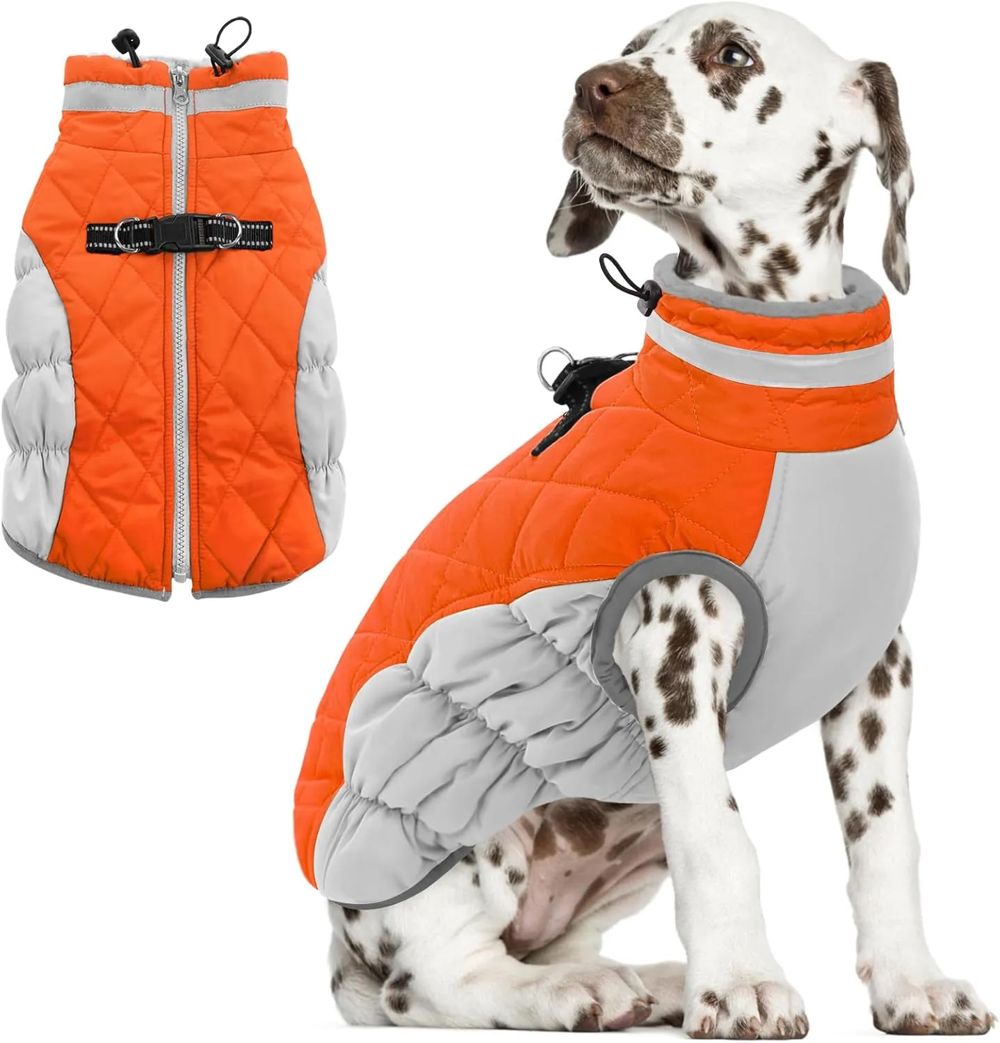 AOFITEE Dog Coat, Warm Dog Jackets for Small Dogs, Dogs Winter Coat with Harness Built in, Reflective Pet Winter Jacket, Waterproof Windproof Puppy Puffer Jacket Fleece Vest, Orange XS