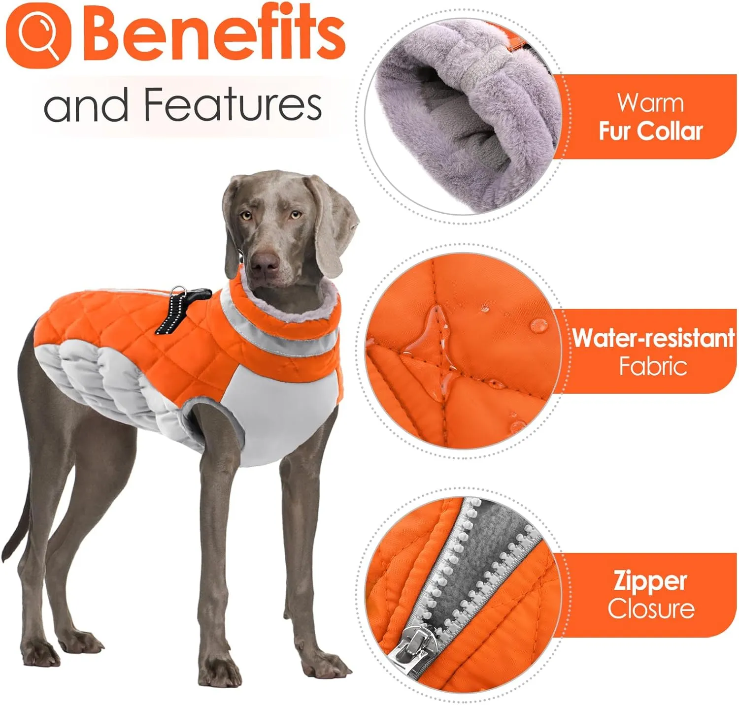 AOFITEE Dog Coat, Warm Dog Jackets for Small Dogs, Dogs Winter Coat with Harness Built in, Reflective Pet Winter Jacket, Waterproof Windproof Puppy Puffer Jacket Fleece Vest, Orange XS