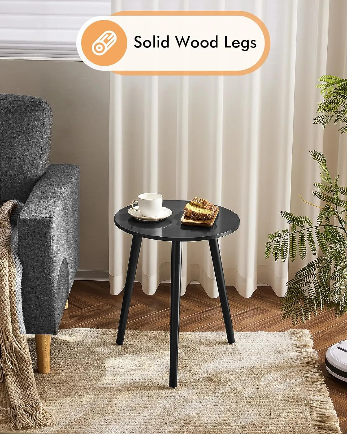 Apicizon Round Side Table Set of 2, Black Nightstand Coffee End Table for Living Room, Bedroom, Small Spaces, Morden Side Table Home Decor Bedside with Wood Legs, 16.5 x 20.5 Inches