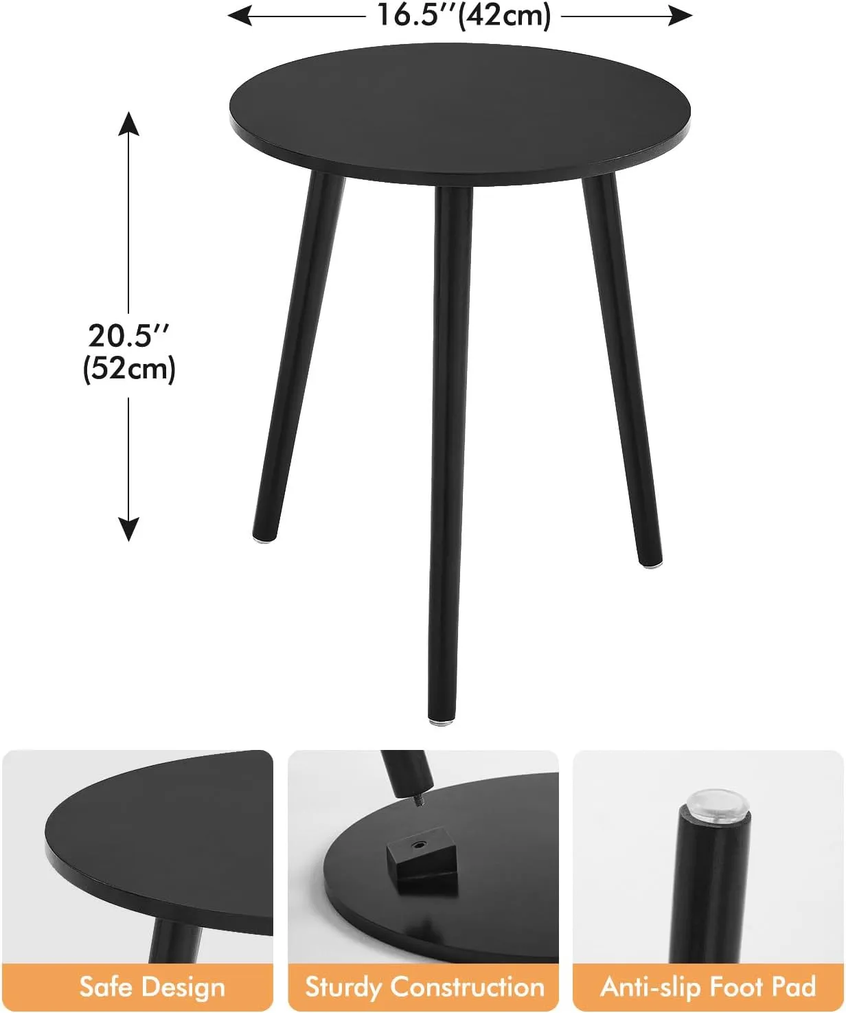 Apicizon Round Side Table Set of 2, Black Nightstand Coffee End Table for Living Room, Bedroom, Small Spaces, Morden Side Table Home Decor Bedside with Wood Legs, 16.5 x 20.5 Inches