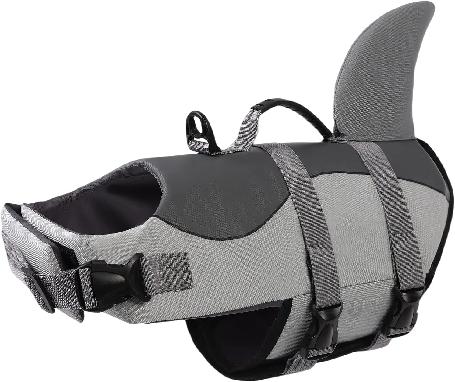 ASENKU Dog Life Jacket - Pet Safety Vest for Swimming & Boating, Shark Life Jacket with Floatation, Dog Lifesavers Swimsuits for Small Medium Large Dogs (Grey, XL)