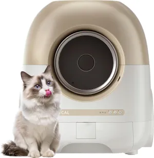 Automatic Cat Litter Box Self-Cleaning,110L 5G Smart Litter Box for Multi Cats,8 Safety Sensor Radars,Advanced Odor Control with Exhaust Duct/Storage Box/Cat Litter Mat/Litter Bag (Brown white)