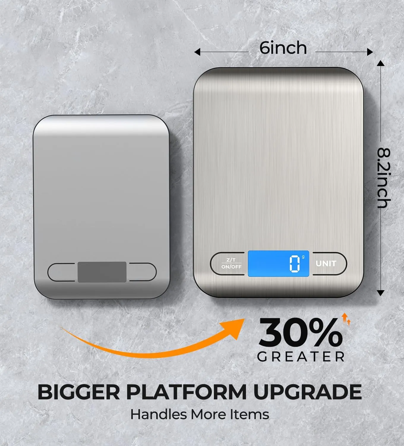 AZC Large Upgrade Rechargeable Food Scale for Kitchen Scale, Digital Weight Grams and Ounces, for Baking, Cooking, and Meal Prep, 304 Stainless Steel, Large Size