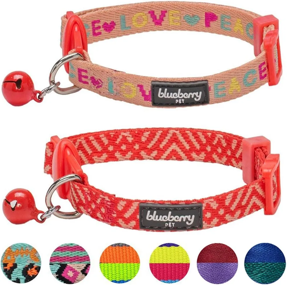 Blueberry Pet Holiday Season Cat Collar Pack of 2 - Stylish Salmon Pink Geometry Design, Adjustable Breakaway Buckle, Cat Collar with Bells, Flea Collar for Cats, Safe & Fabulous for Cat Lovers
