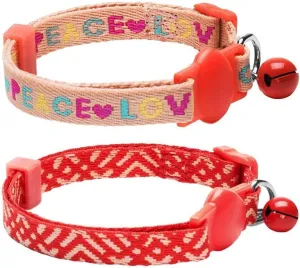 Blueberry Pet Holiday Season Cat Collar Pack of 2 - Stylish Salmon Pink Geometry Design, Adjustable Breakaway Buckle, Cat Collar with Bells, Flea Collar for Cats, Safe & Fabulous for Cat Lovers