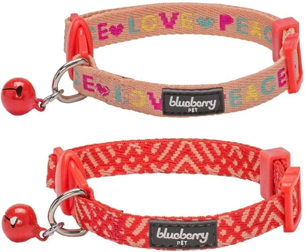 Blueberry Pet Holiday Season Cat Collar Pack of 2 - Stylish Salmon Pink Geometry Design, Adjustable Breakaway Buckle, Cat Collar with Bells, Flea Collar for Cats, Safe & Fabulous for Cat Lovers