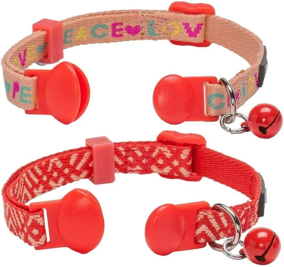 Blueberry Pet Holiday Season Cat Collar Pack of 2 - Stylish Salmon Pink Geometry Design, Adjustable Breakaway Buckle, Cat Collar with Bells, Flea Collar for Cats, Safe & Fabulous for Cat Lovers