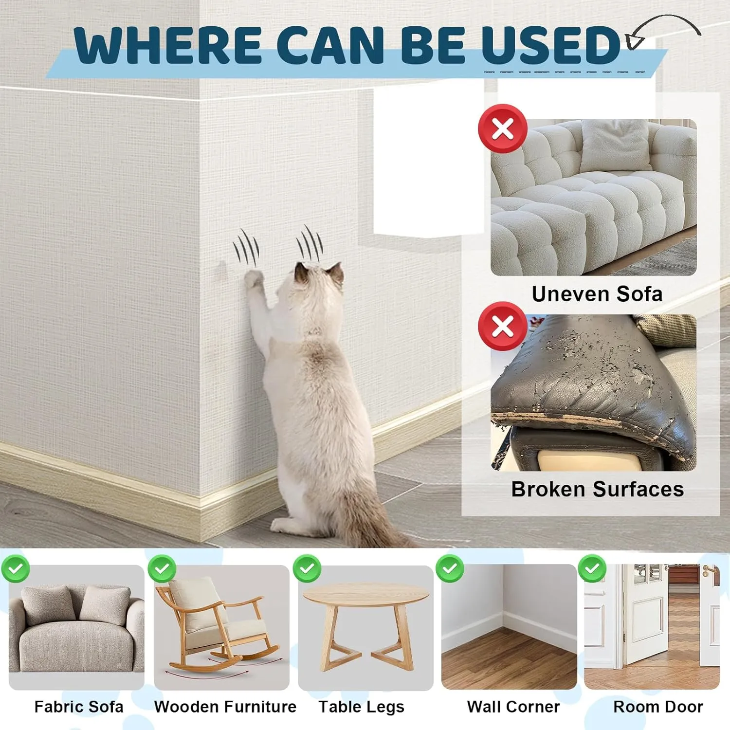 Cat Scratch Furniture Protector 17x11.8 in, 20 Pack Self-Adhesive Single Side Couch Protector from Cat Claws, Furniture Protectors from Cats, Anti Scratch Sticky Tap, No Pins
