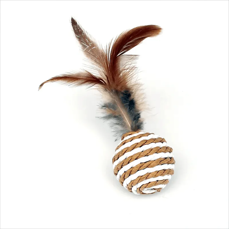 Cat Toy Ball Feather Sisal Ball Cat Toy Rustling Cat Ball Cat Self Hi Toy Rope Paper Ball Random Color