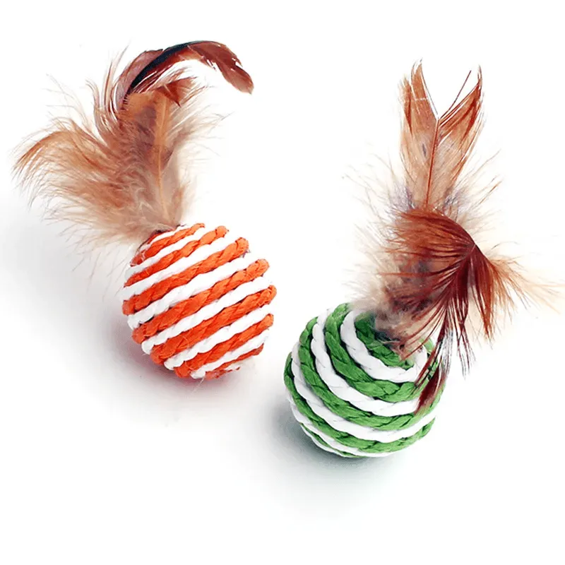 Cat Toy Ball Feather Sisal Ball Cat Toy Rustling Cat Ball Cat Self Hi Toy Rope Paper Ball Random Color