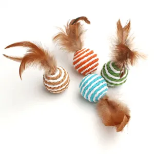 Cat Toy Ball Feather Sisal Ball Cat Toy Rustling Cat Ball Cat Self Hi Toy Rope Paper Ball Random Color