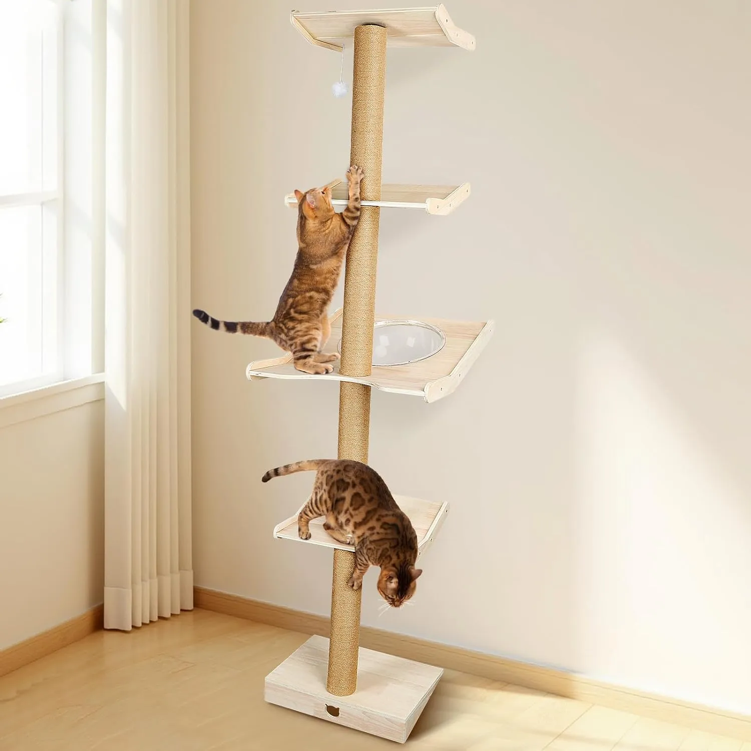 Cat Tree, 76" Tall Cat Tower with Scratching Post and Cat Shelves Perch, Against Wall Cats Climbing Tower for Indoor Cats