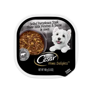 CESAR HOME DELIGHTS Grilled Porterhouse Steak Flavor with Potatoes & Bacon in Sauce, 3.5 oz, 24 Count