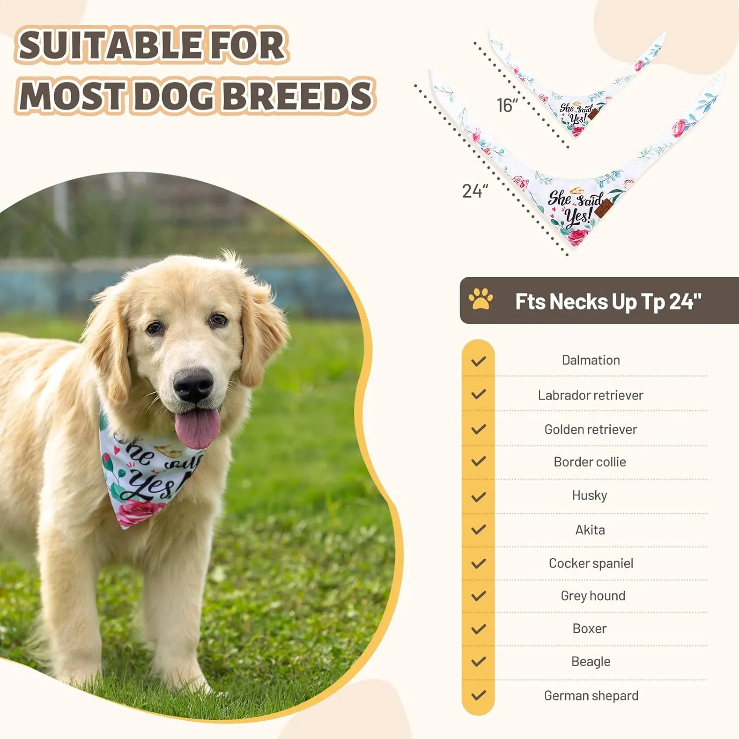 Charcy Bandanas 4 Pack, Fall Bandana for Boy Girl Dog Holiday Birthday, Adjustable Durable Scarf, Unique Design - Marry Large
