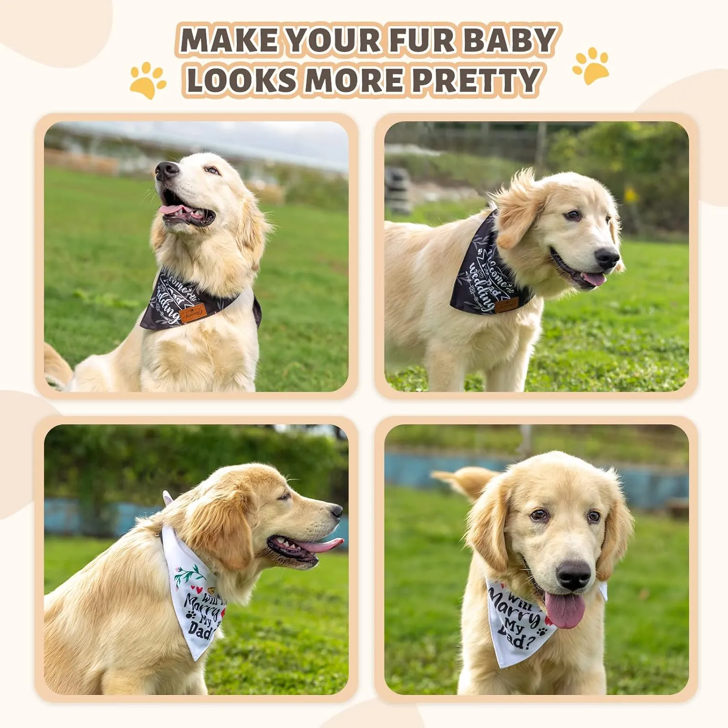 Charcy Bandanas 4 Pack, Fall Bandana for Boy Girl Dog Holiday Birthday, Adjustable Durable Scarf, Unique Design - Marry Large