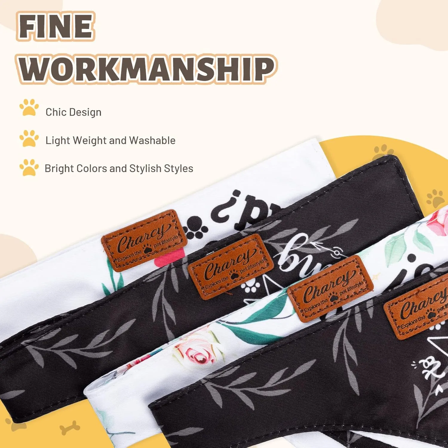 Charcy Bandanas 4 Pack, Fall Bandana for Boy Girl Dog Holiday Birthday, Adjustable Durable Scarf, Unique Design - Marry Large