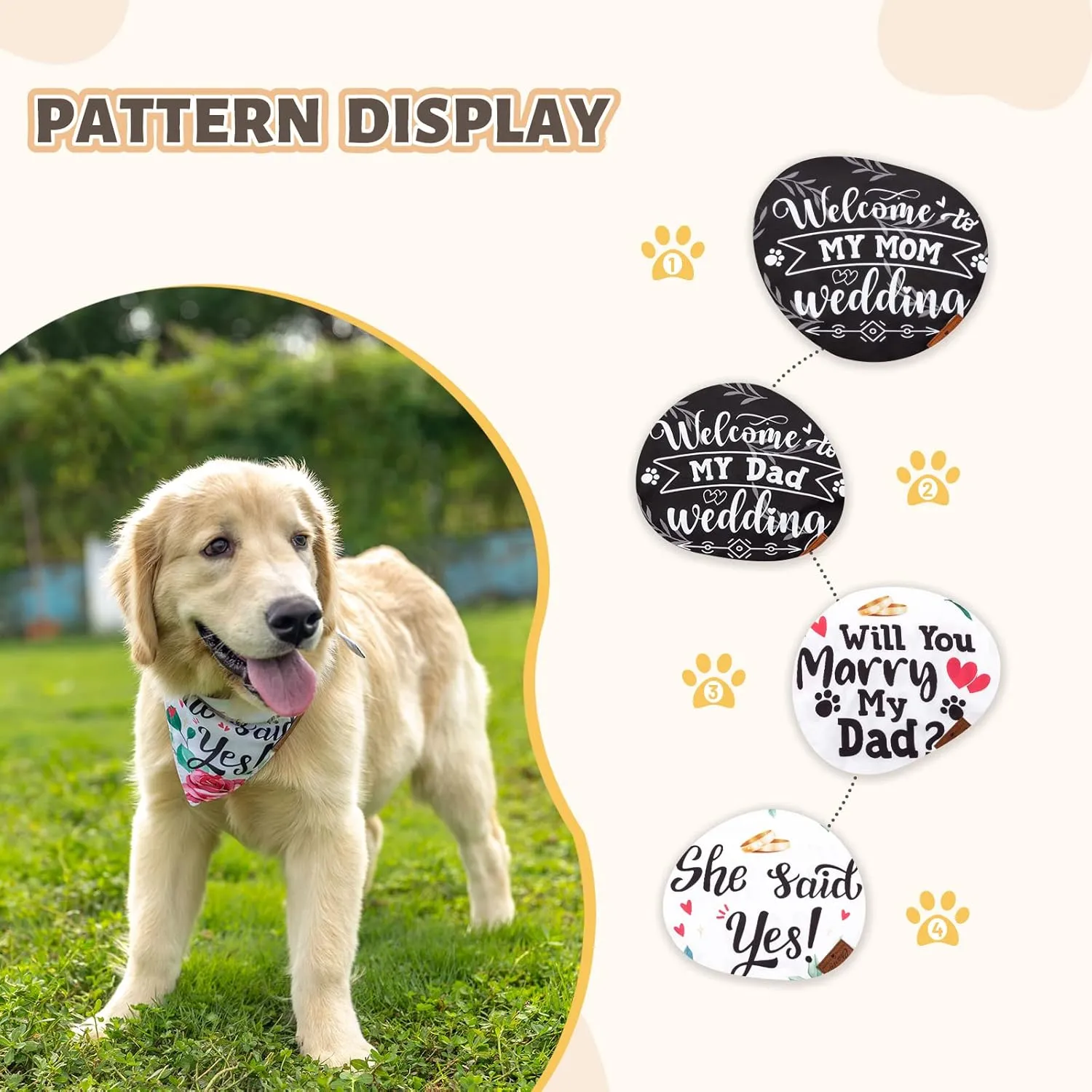 Charcy Bandanas 4 Pack, Fall Bandana for Boy Girl Dog Holiday Birthday, Adjustable Durable Scarf, Unique Design - Marry Large