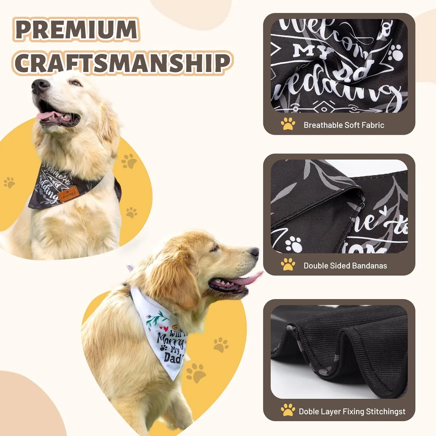 Charcy Bandanas 4 Pack, Fall Bandana for Boy Girl Dog Holiday Birthday, Adjustable Durable Scarf, Unique Design - Marry Large