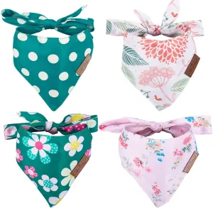Charcy Dog Bandanas 4 Pack - Fall Bandanas for Boy & Girl, Adjustable Dog Scarf, Durable, Unique Design - Colorful Flower Large