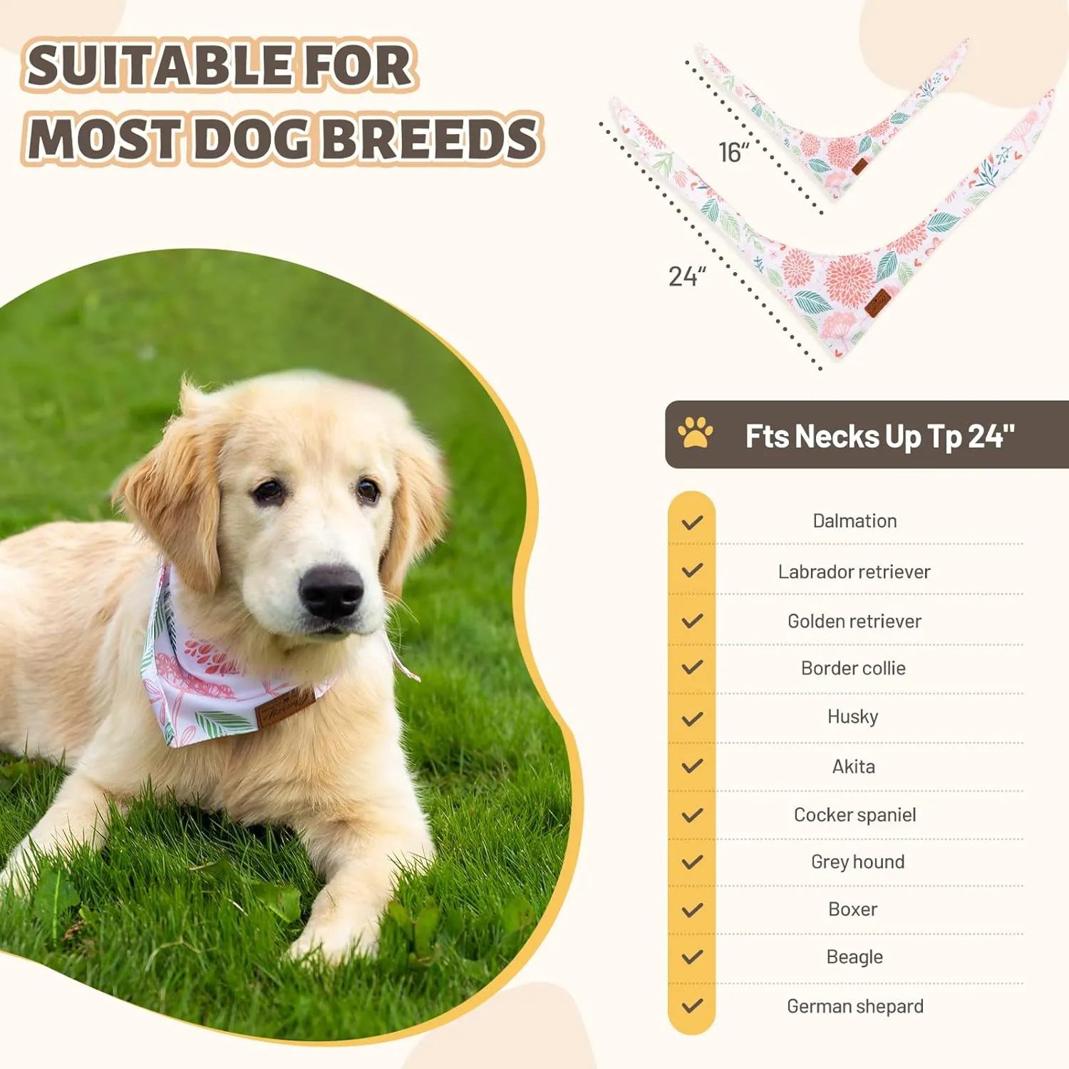 Charcy Dog Bandanas 4 Pack - Fall Bandanas for Boy & Girl, Adjustable Dog Scarf, Durable, Unique Design - Colorful Flower Large