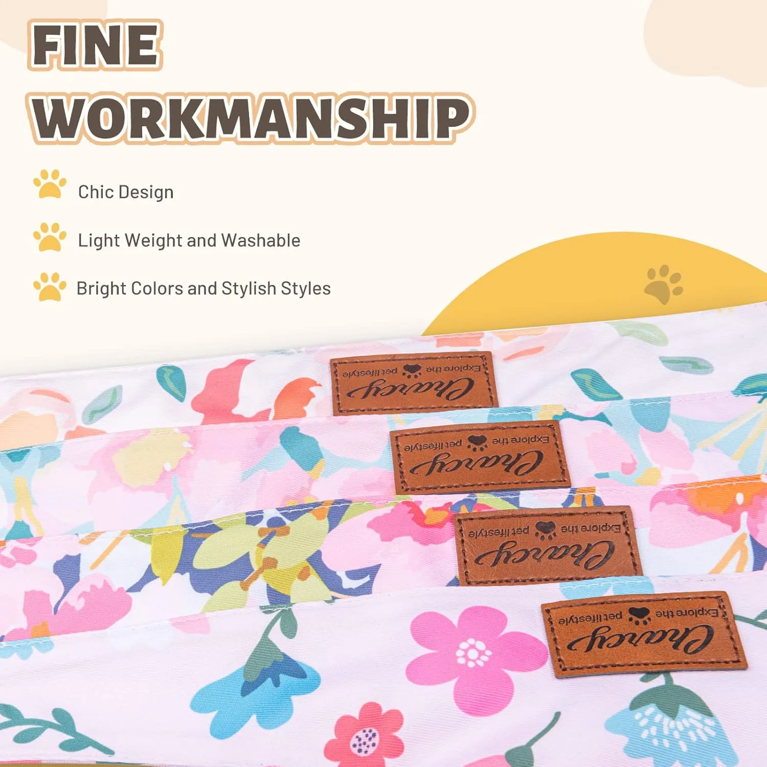 Charcy Dog Bandanas 4 Pack, Fall Dog Bandana Boy Girl for Holiday Birthday, Adjustable Durable Dog Scarf, Unique Design - Watercolor Flower Large