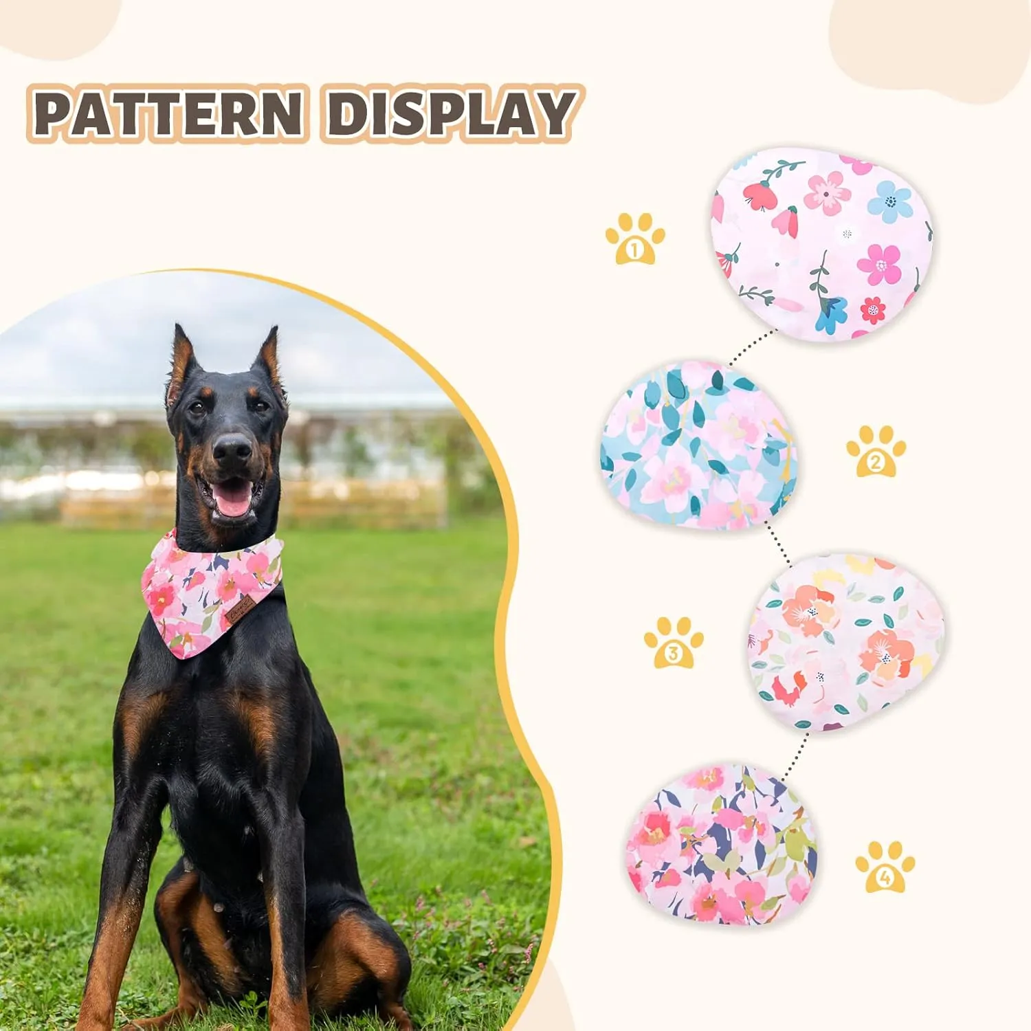 Charcy Dog Bandanas 4 Pack, Fall Dog Bandana Boy Girl for Holiday Birthday, Adjustable Durable Dog Scarf, Unique Design - Watercolor Flower Large