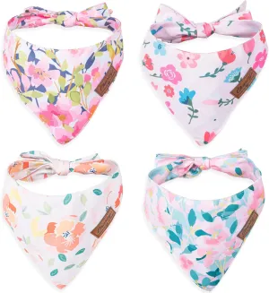 Charcy Dog Bandanas 4 Pack, Fall Dog Bandana Boy Girl for Holiday Birthday, Adjustable Durable Dog Scarf, Unique Design - Watercolor Flower Large