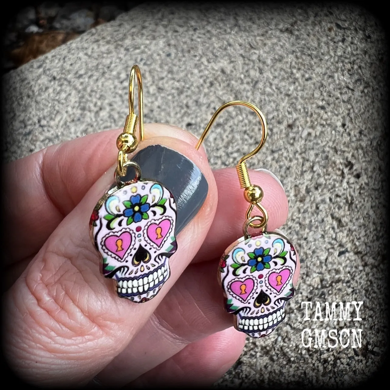 Day of the dead sugar skull earrings-Halloween earrings