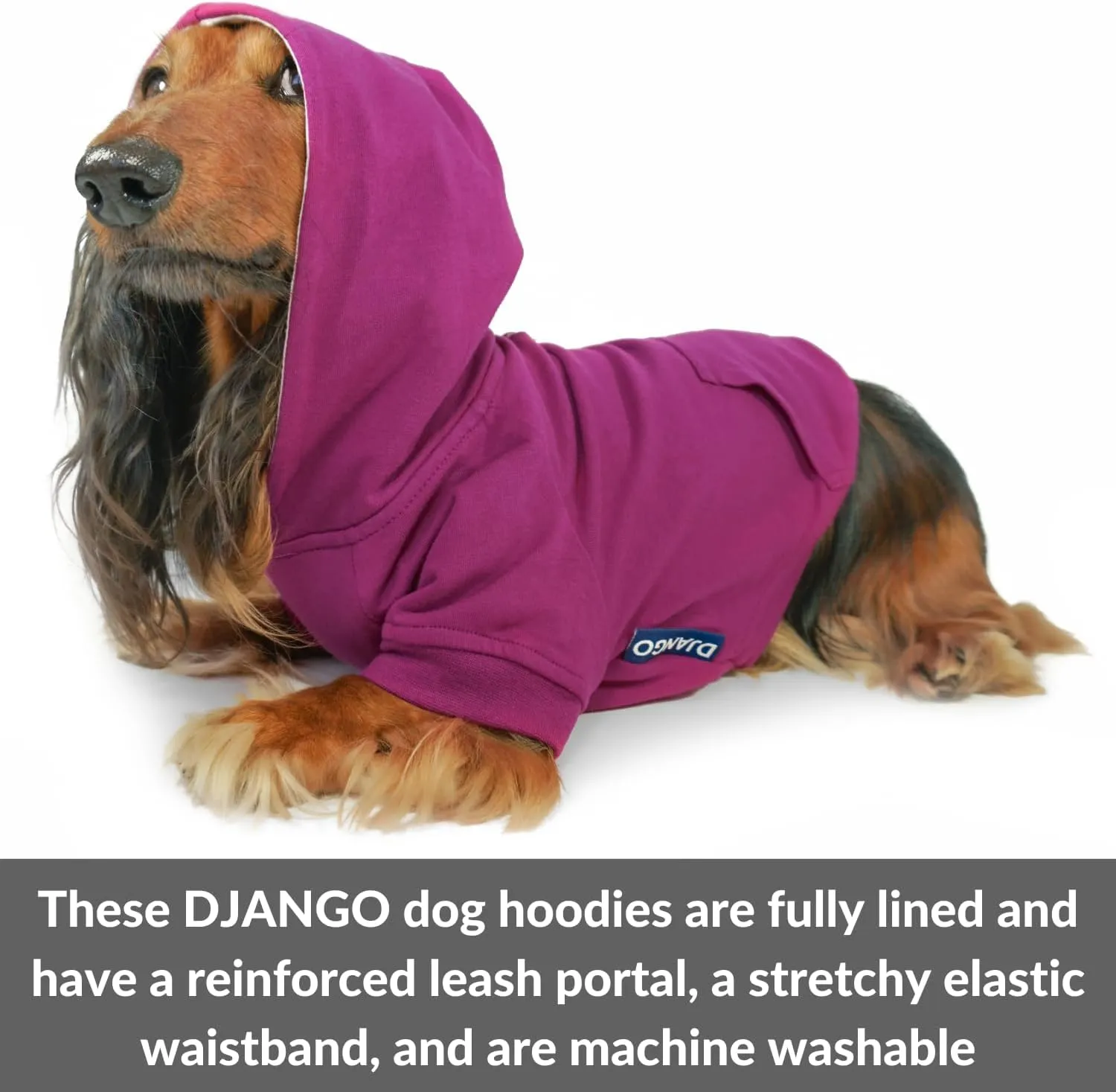 DJANGO Fully Lined Hoodie for Dog - Soft, Stretchy, and Cozy Sweatshirts for Dogs - Fuchsia Purple Winter Dog Sweaters for Dachshunds and Small Dogs - Warm Dog Hoodie Medium with Elastic Waistband