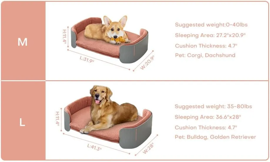 Dog Bed for Medium Small Size Washable Pink Flannel Soft Sofa Beds for Dogs Orthopedic Memory Rebound Foam Couch Puppy Essentials Anti-Scratch Grey PP Frame Indoor Elevated Pet Beds