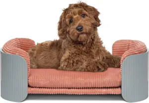 Dog Bed for Medium Small Size Washable Pink Flannel Soft Sofa Beds for Dogs Orthopedic Memory Rebound Foam Couch Puppy Essentials Anti-Scratch Grey PP Frame Indoor Elevated Pet Beds