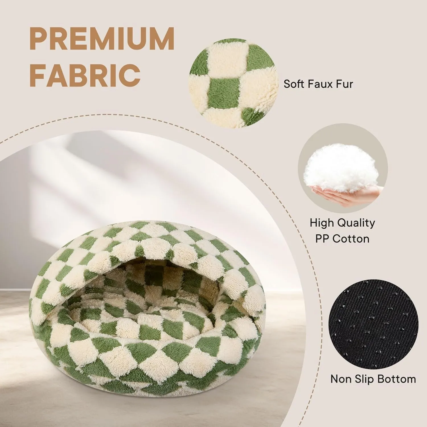 Dog Beds for Small Dogs, Cat Bed Cave, Washable Cute Cat Bed, Cozy Nook Pet Bed for Dogs or Cats, Anti-Slip Puppy Bed Fits up to 4 lbs Pets(Green, 15.8" x 15.8")