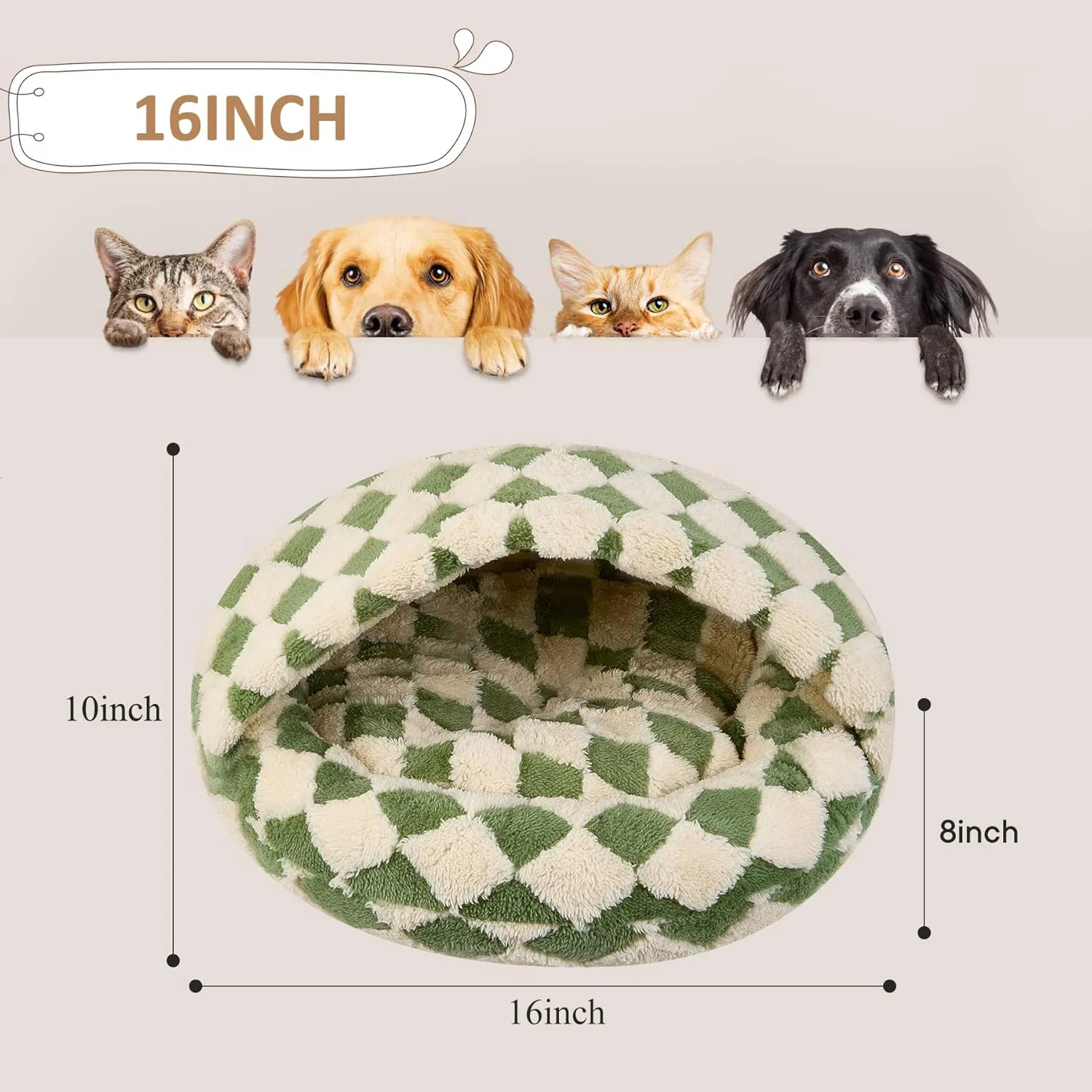 Dog Beds for Small Dogs, Cat Bed Cave, Washable Cute Cat Bed, Cozy Nook Pet Bed for Dogs or Cats, Anti-Slip Puppy Bed Fits up to 4 lbs Pets(Green, 15.8" x 15.8")